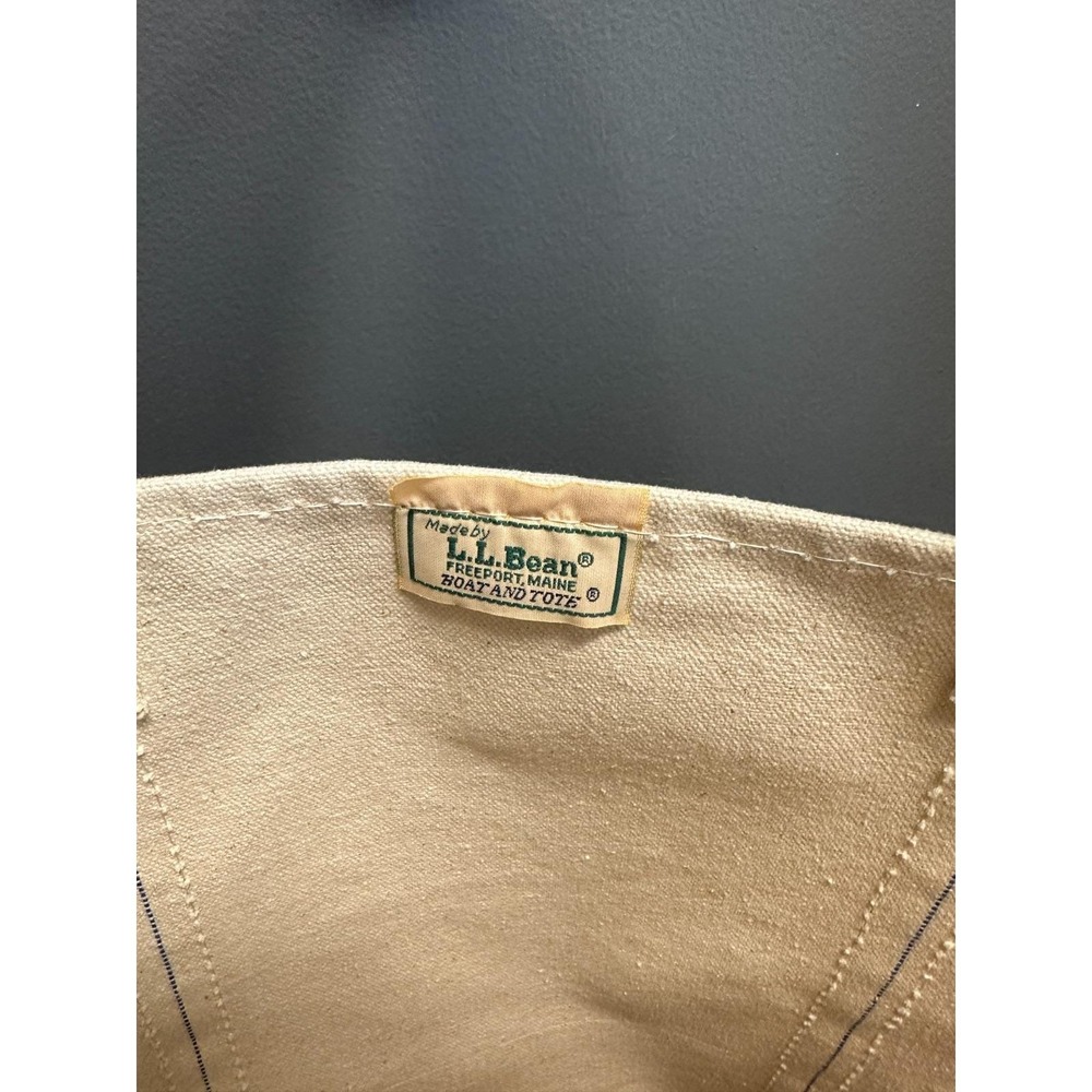 Vintage L.L. Bean Boat and Tote Canvas Bag Jumbo 80s Navy Cream Freeport Maine - Picture 3 of 14